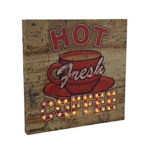 Hot Fresh LED Lighted Coffee Vintage Finish Canvas Wall Hanging